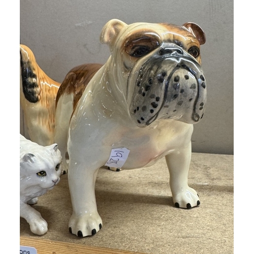 339 - A Beswick C H Basford British Bulldog, Afghan Hound & a Royal Doulton cat