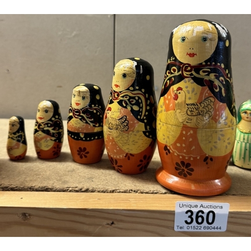 360 - 5 lots of Russian nesting Doll's, 3 x 5 pieces & 2 x 4 pieces