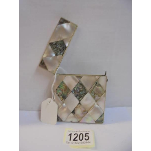 1205 - A mother of pearl and abalone card case.