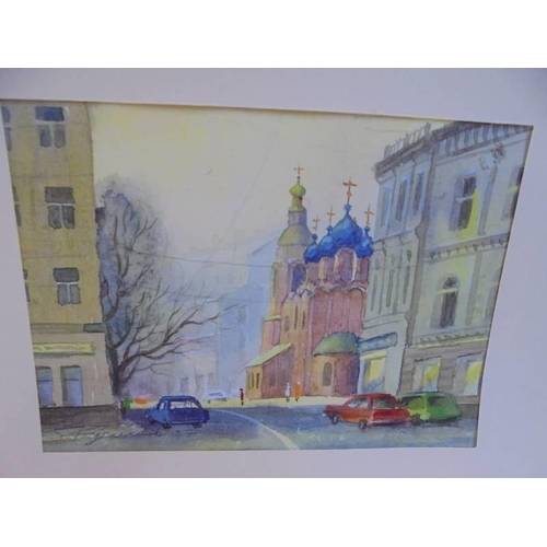 1212 - An unframed Yuri Kuchinow (Russian b.1951) watercolour street scene.