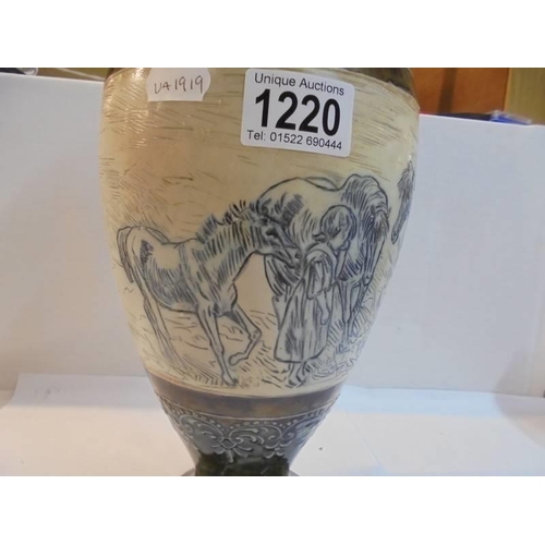 1220 - A Royal Doulton Hannah Barlow hand painted vase featuring horses and ponies