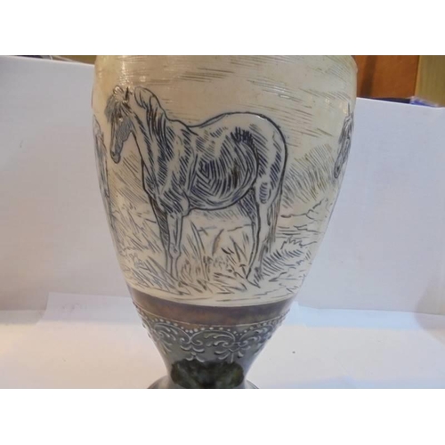 1220 - A Royal Doulton Hannah Barlow hand painted vase featuring horses and ponies