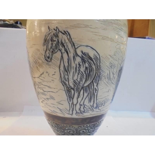 1220 - A Royal Doulton Hannah Barlow hand painted vase featuring horses and ponies