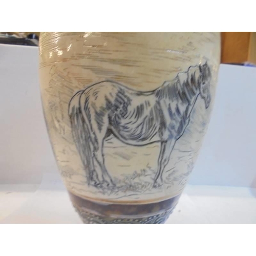 1220 - A Royal Doulton Hannah Barlow hand painted vase featuring horses and ponies