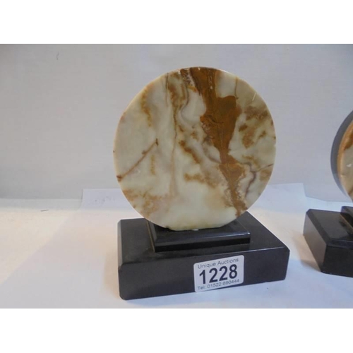 1228 - An art deco marble clock with side pieces COLLECT ONLY