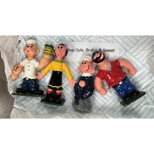 229 - A quantity of unbranded painted white metal figurines Popeye, Punch & Judy, The Lone Ranger, Muffin ... 