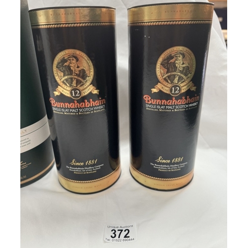 372 - 2 bottles of Bunnahabhan & 1 Glenfiddich single malt whiskey all aged 12 years COLLECT ONLY