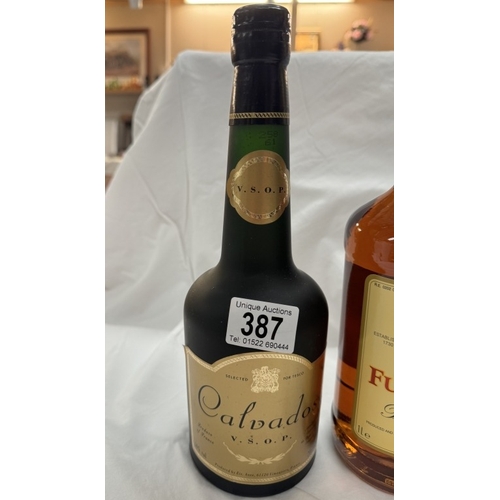 387 - 2 bottles of brandy & a bottle of Calvados COLLECT ONLY