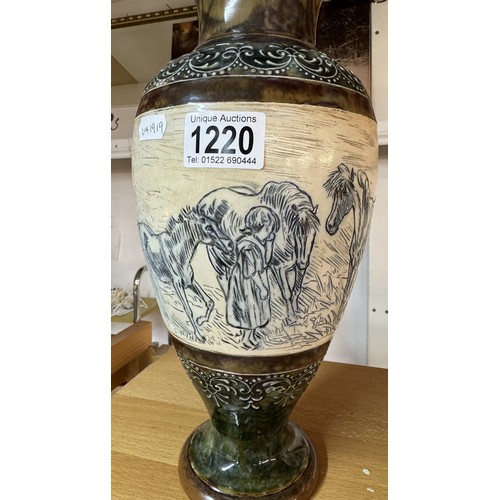 1220 - A Royal Doulton Hannah Barlow hand painted vase featuring horses and ponies