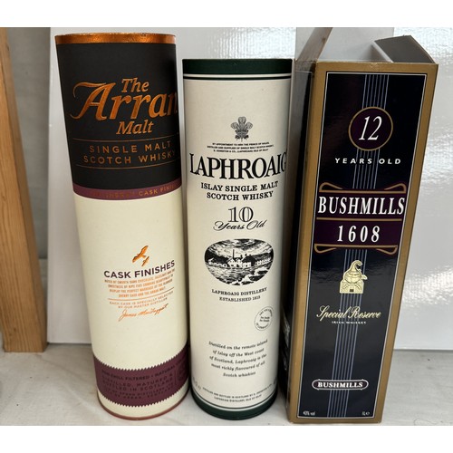 374 - A Bushmills 1608, 12 years Laphroaig Islay 10 years & The Arran single malt whiskey COLLECT ONLY