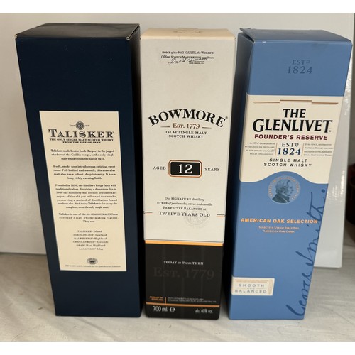 375 - 3 bottles of whiskey, Bowmore 12 years, Talisker 10 years & The Glenlivet COLLECT ONLY