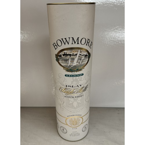 393 - A bottle of Bowmore Legend Islay single malt Scotch whiskey (in tube/boxed) COLLECT ONLY