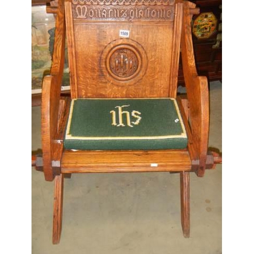 1509 - An oak ecclesiastical chair. COLLECT ONLY.