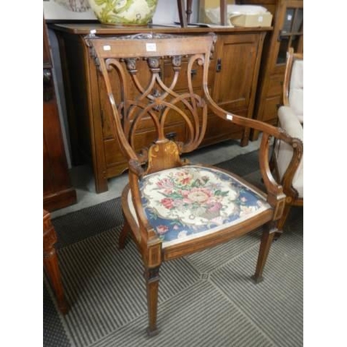 1527 - A godo Edwardian inlaid arm chair,. COLLECT ONLY.