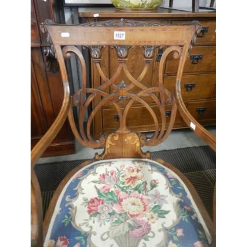 1527 - A godo Edwardian inlaid arm chair,. COLLECT ONLY.