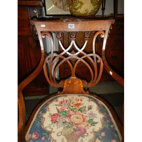 1527 - A godo Edwardian inlaid arm chair,. COLLECT ONLY.