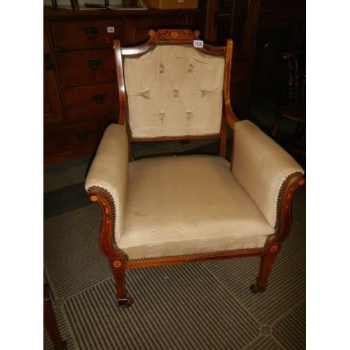 1528 - An Edwardian inlaid arm chair,. COLLECT ONLY.