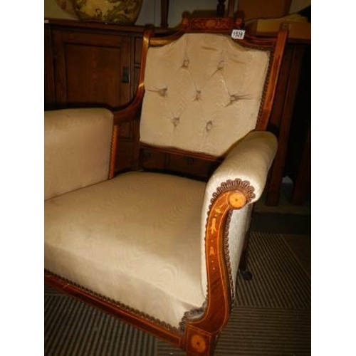 1528 - An Edwardian inlaid arm chair,. COLLECT ONLY.