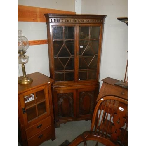 1536 - A good oak astragal glazed corner cabinet. COLLECT ONLY.