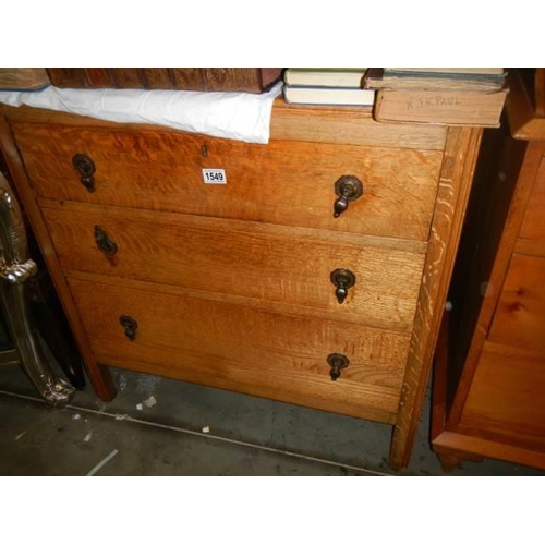 1549 - An Edwardian three drawer chest. COLLECT ONLY.