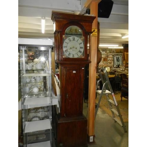 1553 - An Unwin of Newark 8 day long case clock with ship design, COLLECT ONLY.