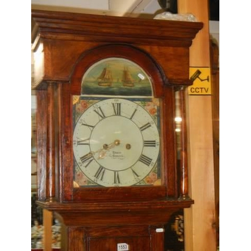 1553 - An Unwin of Newark 8 day long case clock with ship design, COLLECT ONLY.