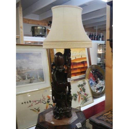 1558 - A Good carved Chinese figure table lamp. COLLECT ONLY