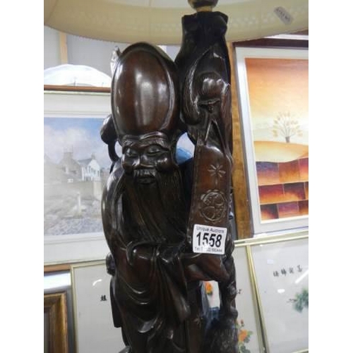 1558 - A Good carved Chinese figure table lamp. COLLECT ONLY