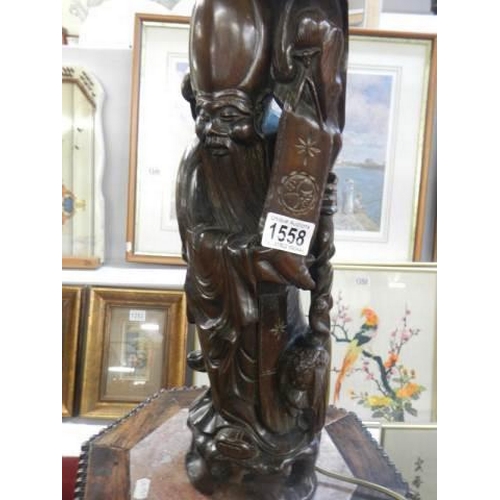 1558 - A Good carved Chinese figure table lamp. COLLECT ONLY