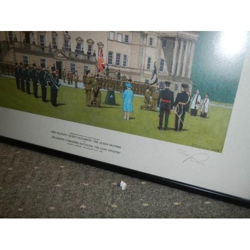 1560 - A framed and glazed print of the presentation of colours 8th Battalion Light Infantry, COLLECT ONLY.