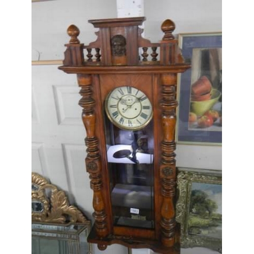 1563 - A mahogany double regulator wall clock. COMPLETE,  COLLECT ONLY