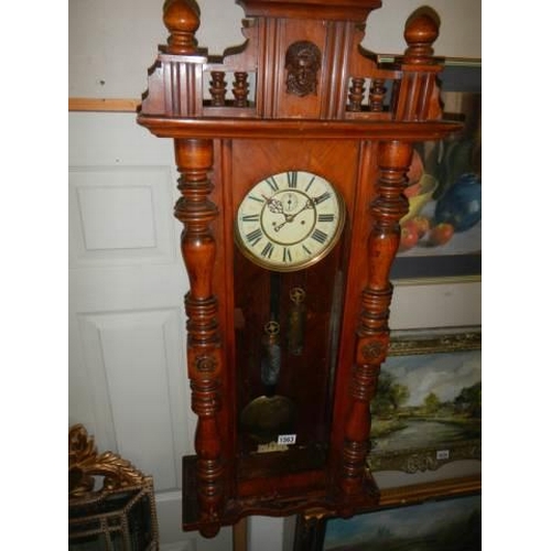 1563 - A mahogany double regulator wall clock. COMPLETE,  COLLECT ONLY