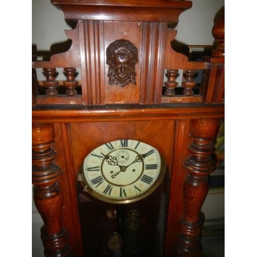 1563 - A mahogany double regulator wall clock. COMPLETE,  COLLECT ONLY