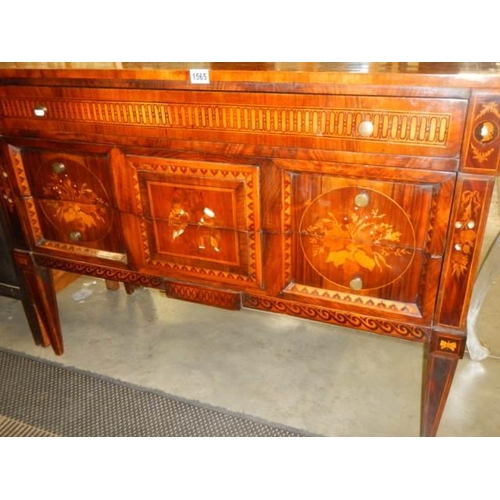 1565 - A good Dutch marquetry inlaid three drawer chest in excellent condition, COLLECT ONLY.