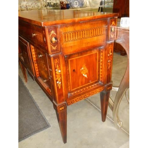 1565 - A good Dutch marquetry inlaid three drawer chest in excellent condition, COLLECT ONLY.