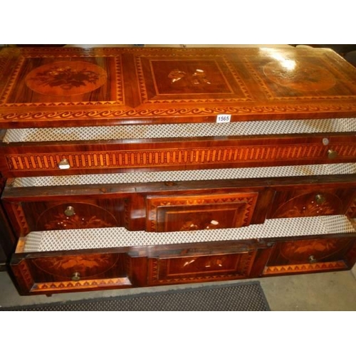 1565 - A good Dutch marquetry inlaid three drawer chest in excellent condition, COLLECT ONLY.