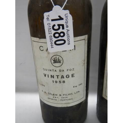 1580 - Two part bottles of vintage wine (both have a lot of seepage). COLLECT ONLY