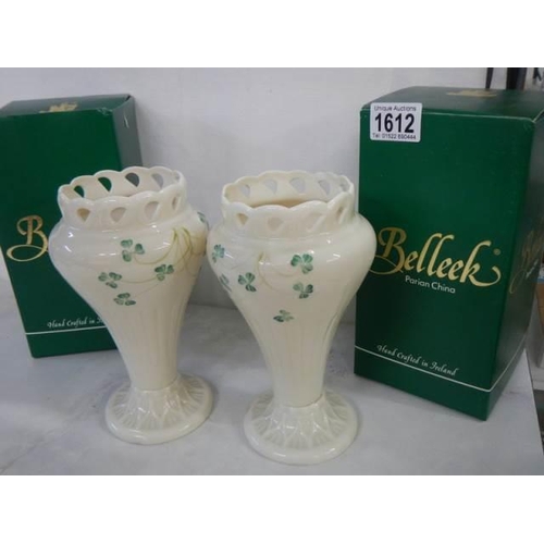 1612 - A boxed pair of Belleek vases.