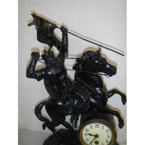 1613 - A tall French spelter mantel clock, 46 cm tall. COLLECT ONLY