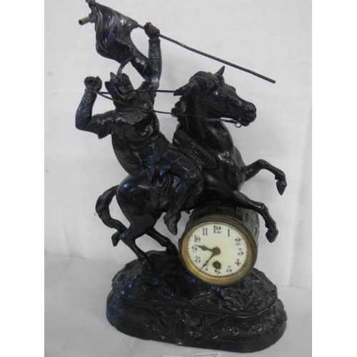 1613 - A tall French spelter mantel clock, 46 cm tall. COLLECT ONLY