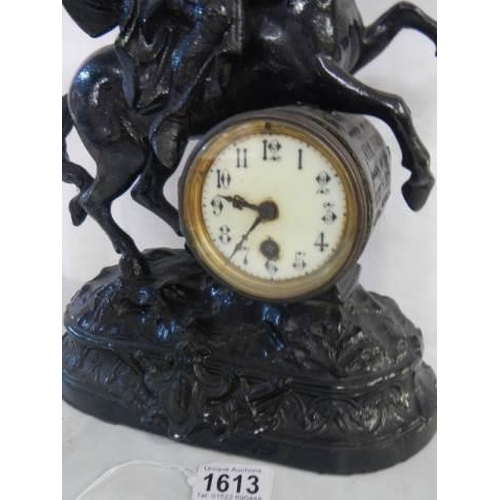 1613 - A tall French spelter mantel clock, 46 cm tall. COLLECT ONLY