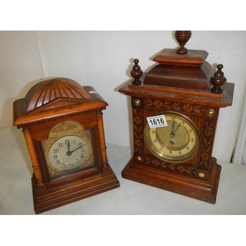 1616 - Two oak mantel clock for spares or repair. COLLECT ONLY