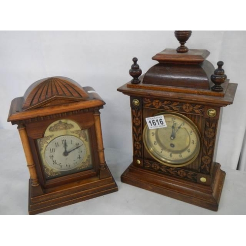 1616 - Two oak mantel clock for spares or repair. COLLECT ONLY