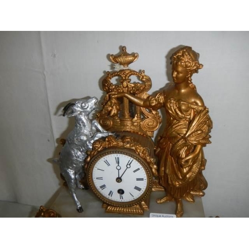 1620 - A good old spelter mantel clock complete with key and pendulum. COLLECT ONLY