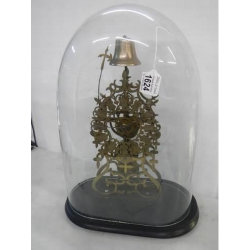 1624 - A good 20th century skeleton clock under glass dome in working order. COLLECT ONLY.