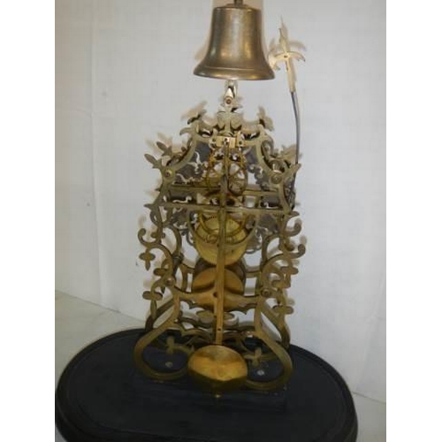 1624 - A good 20th century skeleton clock under glass dome in working order. COLLECT ONLY.