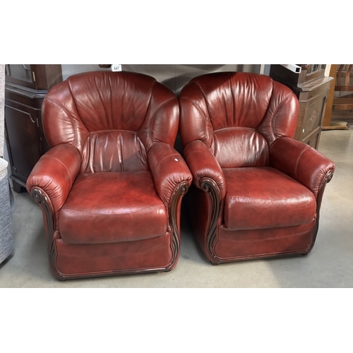 447 - A deep red leather 2 seater settee 3 piece suite COLLECT ONLY