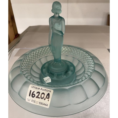 1620A - A good blue art glass table centrepiece featuring a lady,