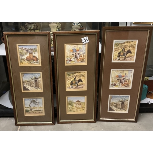 535 - 3 frames of watercolours of old Spanish scenes signed Burrows