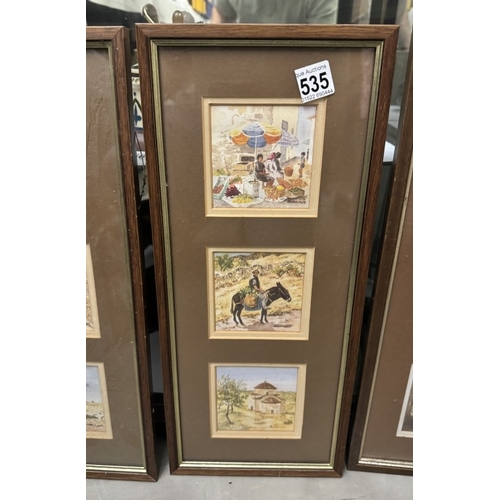 535 - 3 frames of watercolours of old Spanish scenes signed Burrows